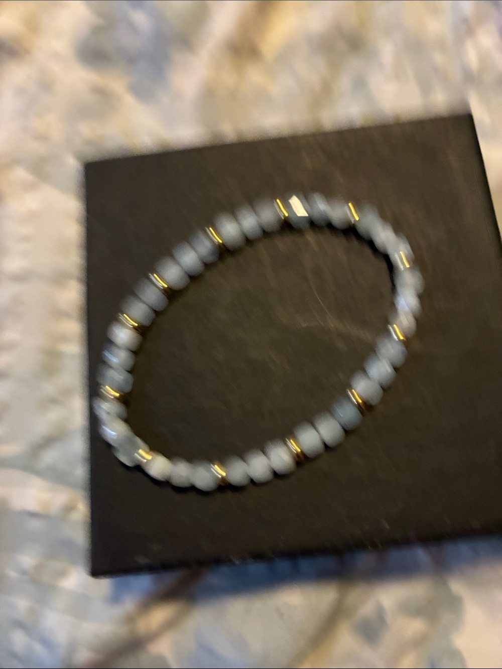 Light Blue Beaded Stretch Bracelet with Gold Accent Spacers
